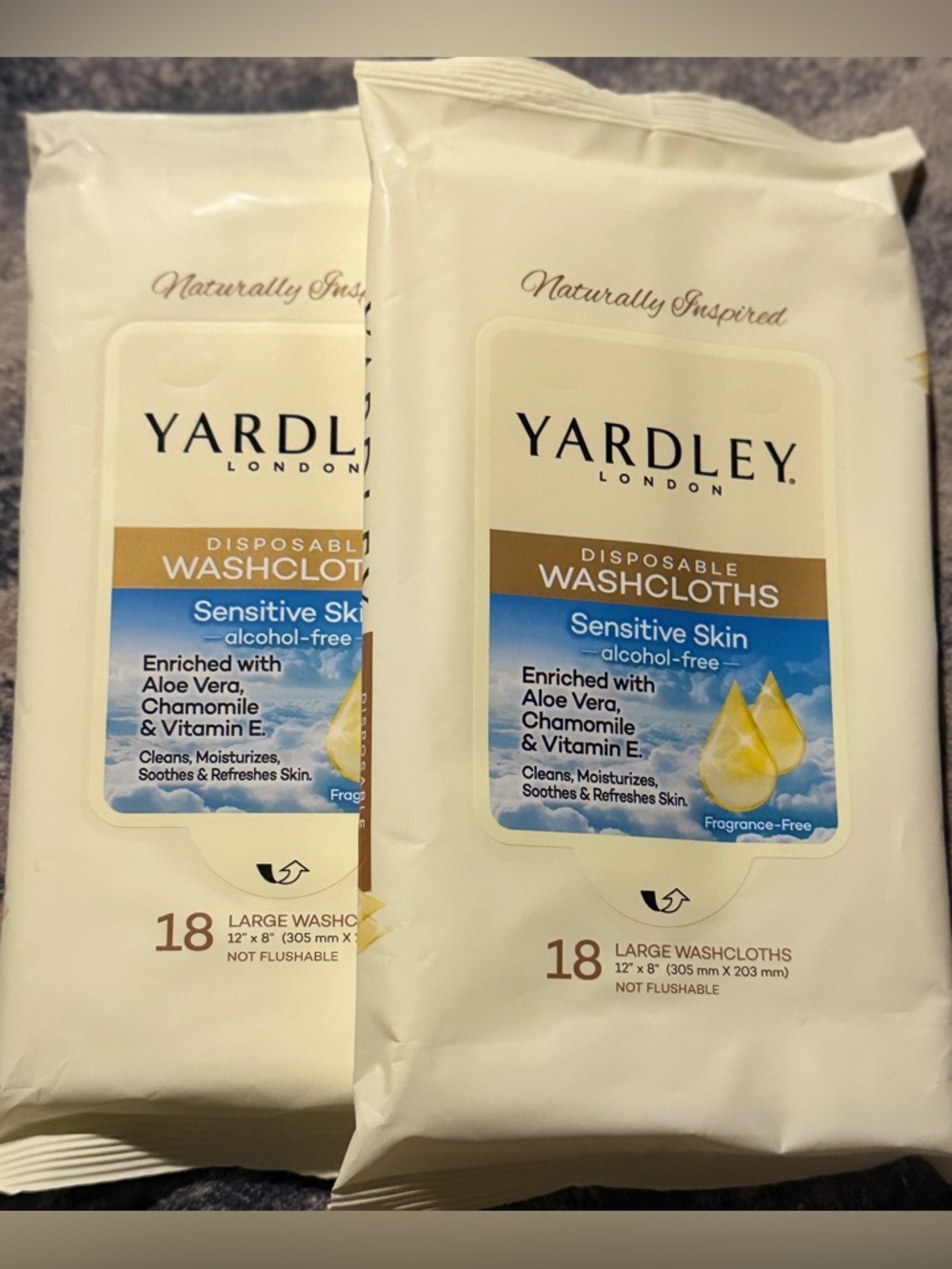 Yardley London Disposable Washcloths Sensitive Skin-Aloe, Chamomile & Vitamin E